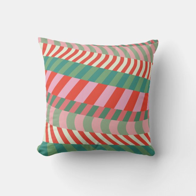 Coussin Noël moderne rouge vert rose bandes géométriques (Recto)