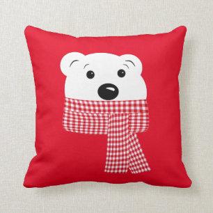 Coussin Noël, museau d'ours, ours polaire, rouge, blanc,