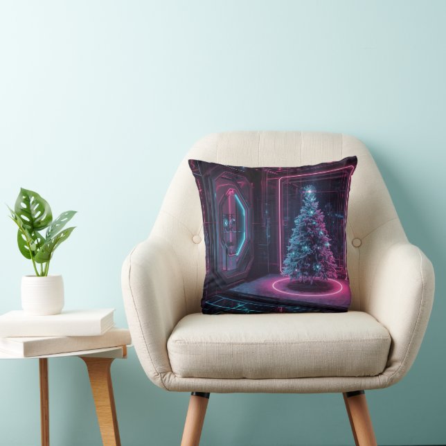 Coussin Noël néon futuriste – Vacances modernes de science (Chaise)