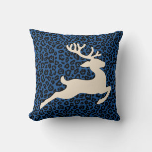 Coussin Noël Noël Empreinte de léopard Bleu Cerf