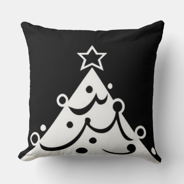 Coussin Noël noir et blanc Sauvez l'arbre (Recto)