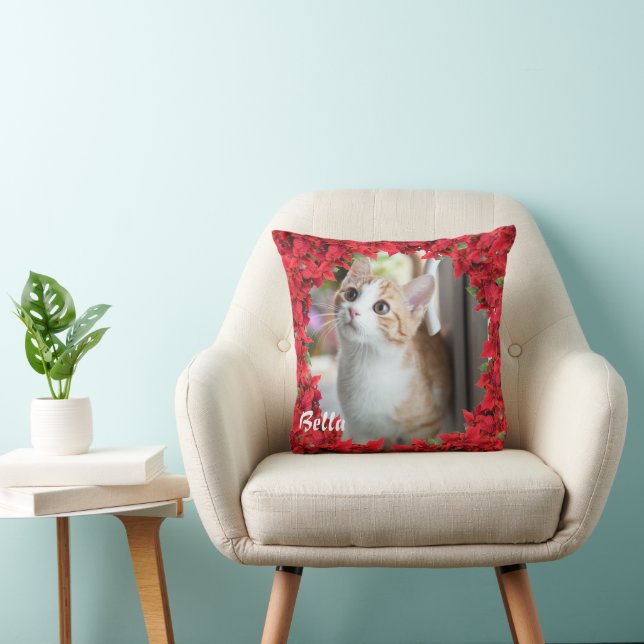 Coussin Noël Nom personnalisé de l'animal / Photo (Chaise)