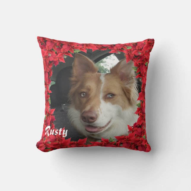 Coussin Noël Nom personnalisé de l'animal / Photo (Recto)