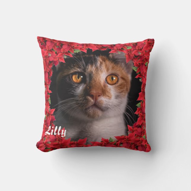Coussin Noël Nom personnalisé de l'animal / Photo (Recto)