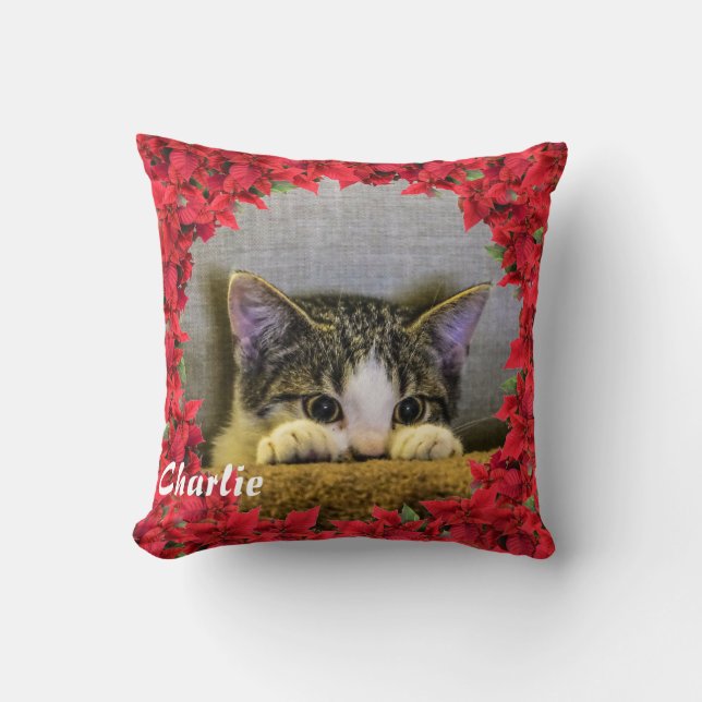 Coussin Noël Nom personnalisé de l'animal / Photo (Recto)