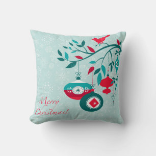 Coussin Noël Oiseau Rouge Et Ornement Style Art Déco