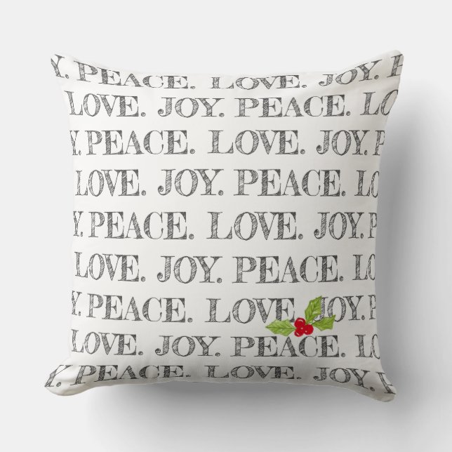 Coussin Noël Paix Amour Joie Holly Festive (Recto)