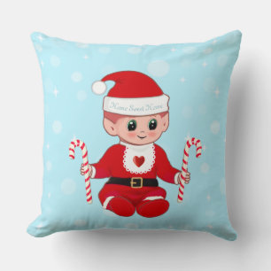 Coussin Noël Père Noël Baby & Sucres de canne en bleu clai
