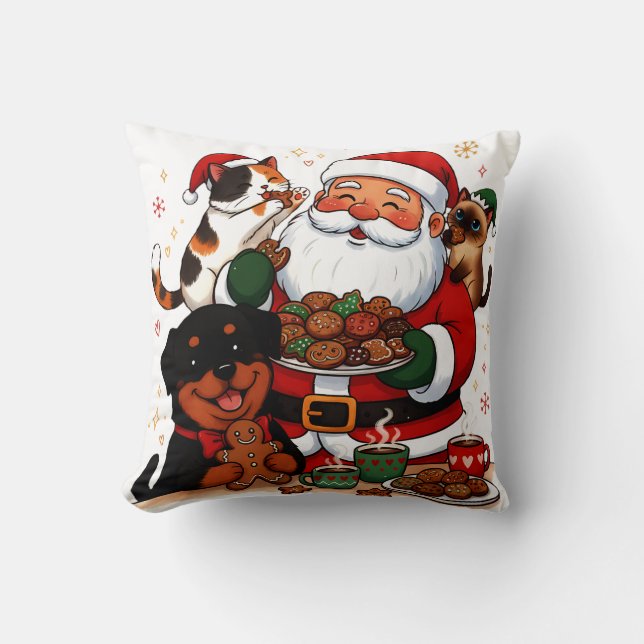 Coussin Noël, Père Noël, biscuits de fêtes, chat calicot (Recto)