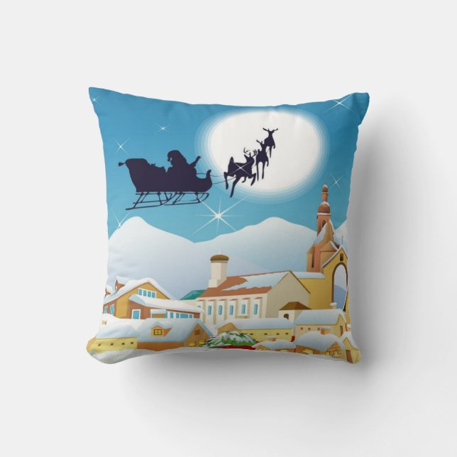 Coussin Noël père Noël et Silhouette de Sleigh (Recto)