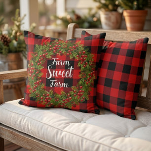 Coussin Noël personnalisé carreaux buffalo rouge noir
