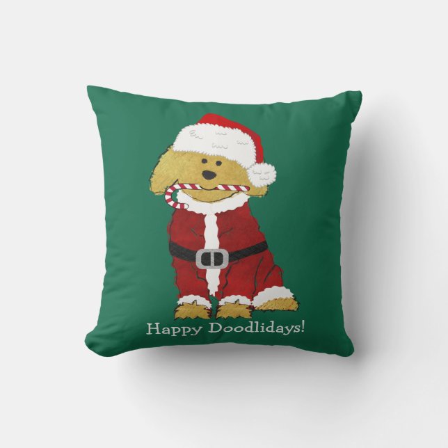 Coussin Noël personnalisé Goldendoodle Père Noël (Recto)