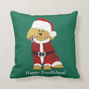 Coussin Noël personnalisé Goldendoodle Père Noël