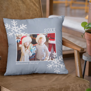 Coussin Noël Photo Flammes de neige Dusty Blue