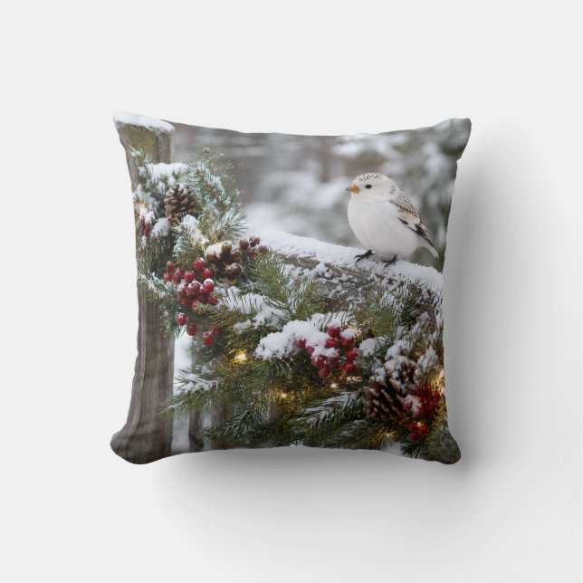 Coussin Noël Pinson des neiges d'hiver  (Recto)