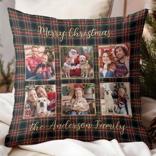 Coussin Noël Plaid Custom Gold 6 Photo Collage Famille