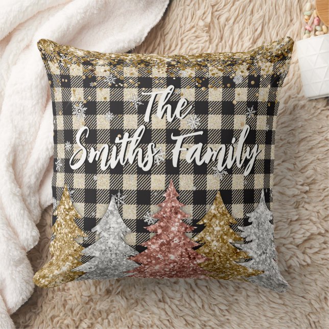 Coussin Noël Plaid Et Parties scintillant Nom De Famille (Couverture)