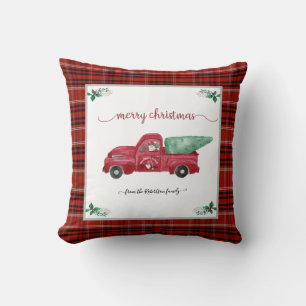 Coussin Noël Plaid Gnome Tree Farm Camion rouge