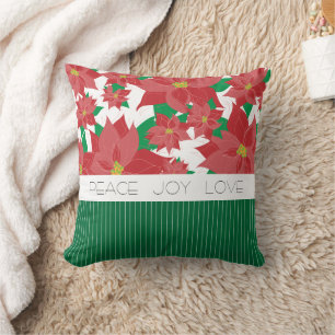 Coussin Noël Poinsettia Rouge Paix Amour Joie