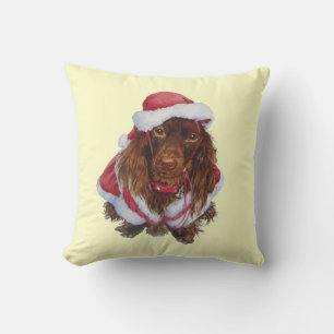 Coussin Noël réaliste d'art de chien brun mignon