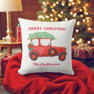 Coussin Noël Red Truck White Holiday