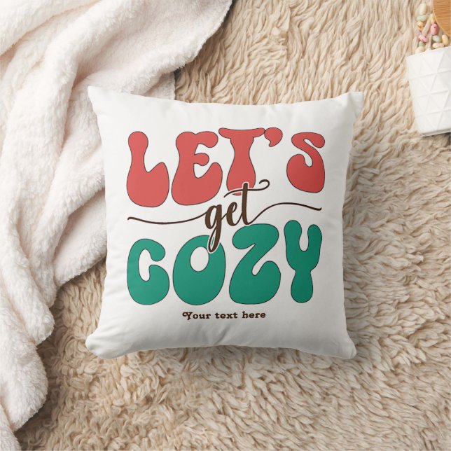 Coussin Noël Rétro « Installons-Nous Cosy » Personnalisé (Couverture)