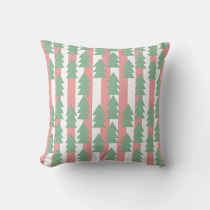 Coussin Noël Rose Vert Rayures d'Arbre de Noël