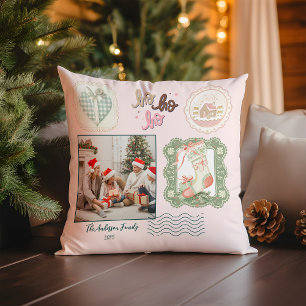 Coussin Noël Rose Vert Rétro