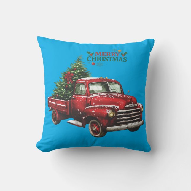Coussin Noël, rouge, camion, vintage, (Recto)