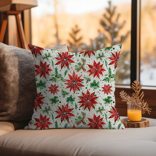 Coussin Noël Rouge et vert Poinsettia Floral