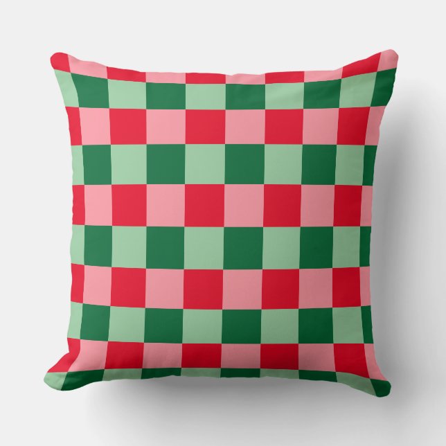 Coussin Noël rouge rouge vert rose Tartan Plaid (Recto)