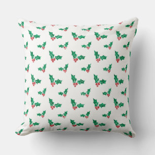 COUSSIN NOËL ROUGE & VERT HOLLY FEUILLES & BERRIES