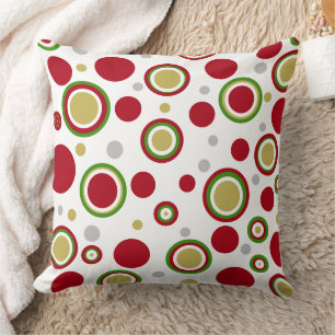 Coussin Noël Rouge Vert or Pois en argent