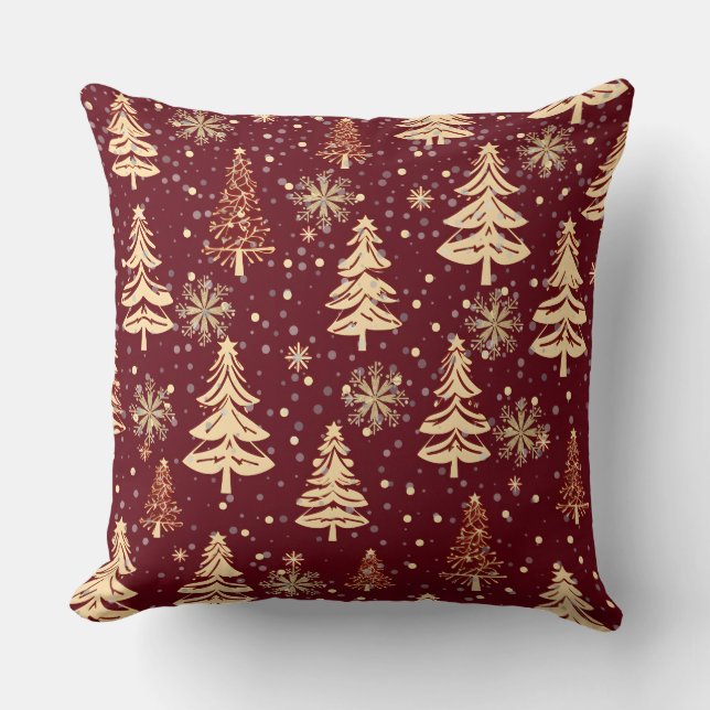 Coussin Noël rustique arbres verts rouges et or (Recto)