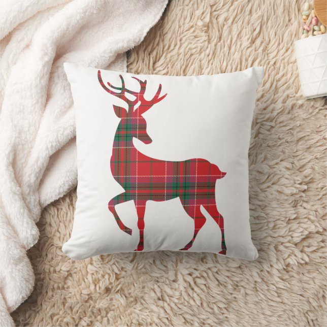 Coussin Noël rustique carreaux rouge vert renne (Couverture)