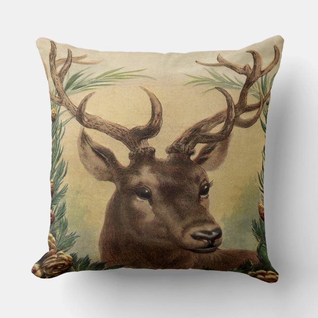 Coussin Noël rustique de cerfs communs de mâle de nature (Recto)