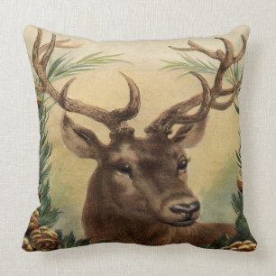Coussin Noël rustique de cerfs communs de mâle de nature