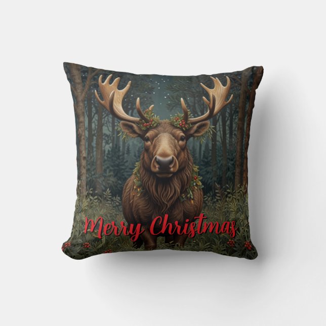 Coussin Noël rustique élan cerf boho forêt boisée  (Recto)