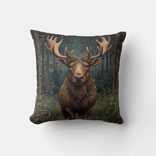 Coussin Noël rustique orignal cerf boho forêt boisée  (Recto)