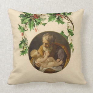 Coussin Noël Saint Joseph Baby Jesus Holly