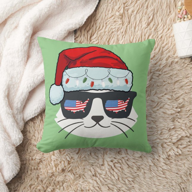 Coussin Noël Santa Hat avec visage de chat Usa Flag Speds (Créateur téléchargé)