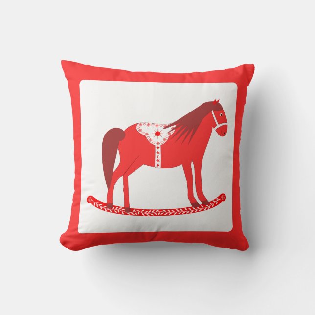 Coussin Noël scandinave Cheval Rocse double face (Recto)