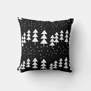 Coussin Noël scandinave mignon Arbres noirs et blancs