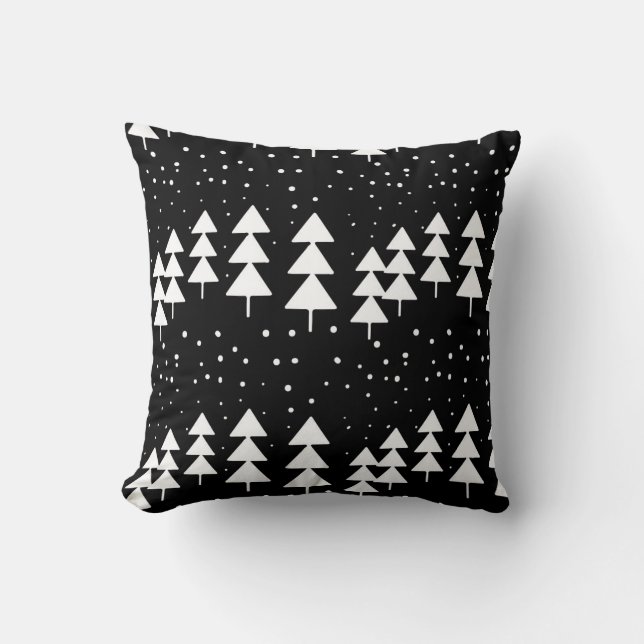 Coussin Noël scandinave mignon Arbres noirs et blancs (Recto)
