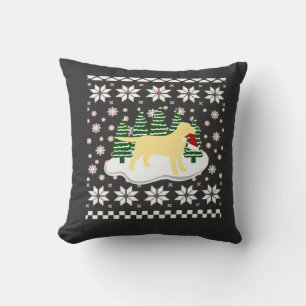 Coussin Noël Silhouette Labrador Jaune Chapeau de Père Noë