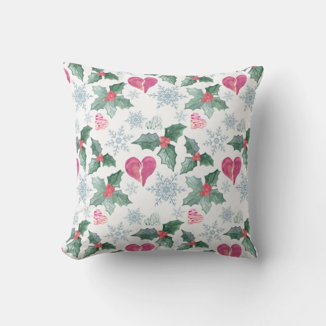 Coussin Noël Snowflakes mistletoe coeurs fête nouvelle (Recto)