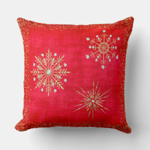 Coussin Noël Snowflakes Parties scintillant rouge et or