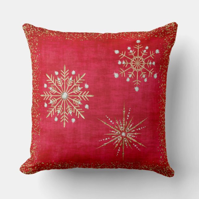 Coussin Noël Snowflakes Parties scintillant rouge et or (Recto)