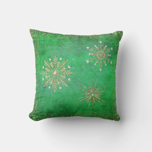 Coussin Noël Snowflakes Parties scintillant verte et or (Recto)