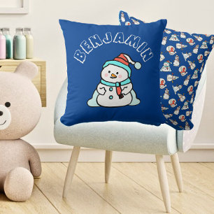 Coussin Noël Snowman Nom des garçons   Bleu